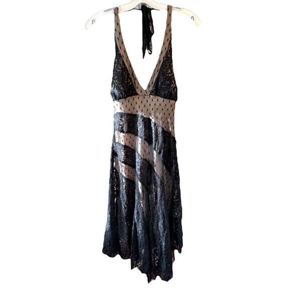 La Belle Black Nude Lace Dress Halter M - Picture 2 of 7